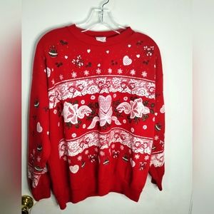 Vintage Land 'n Sea Red and White Christmas Pullover Sweater Women Size Medium